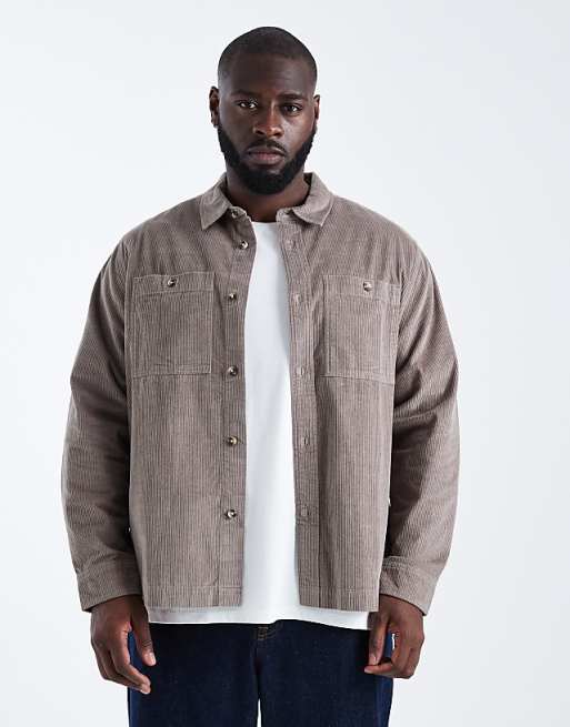 ASOS DESIGN cord overshirt in beige