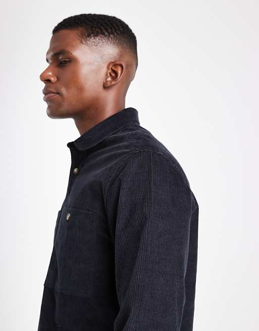 ASOS DESIGN Cord Overshirt In Black