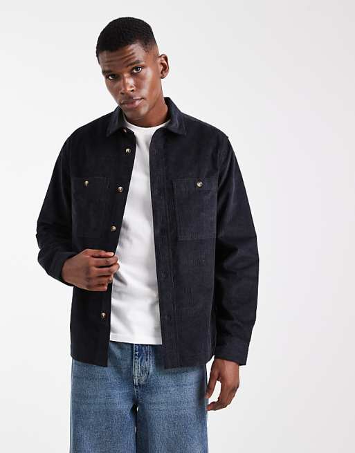ASOS DESIGN cord overshirt in black