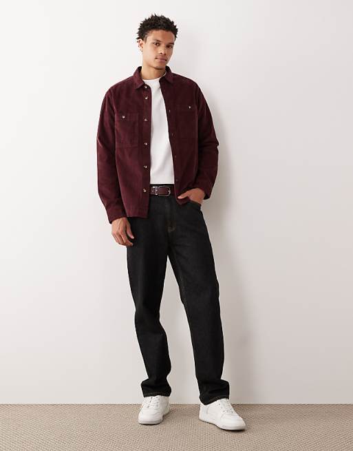 ASOS DESIGN Cord Overshirt In Burgundy