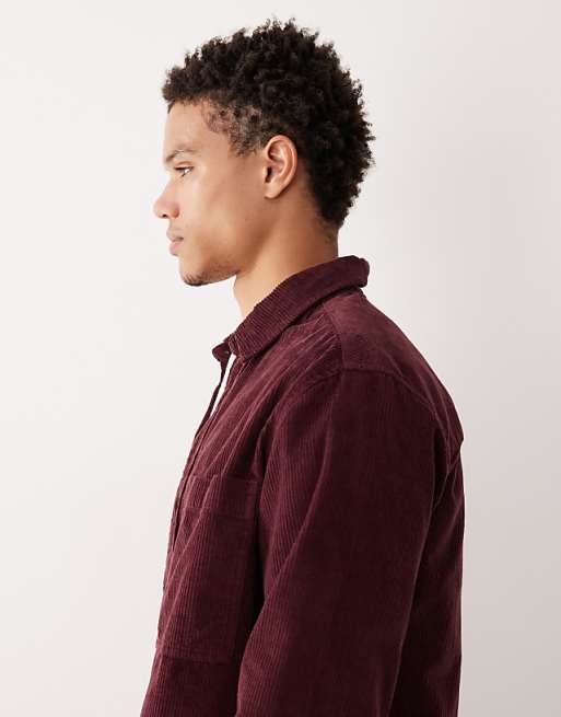 ASOS DESIGN Cord Overshirt In Burgundy