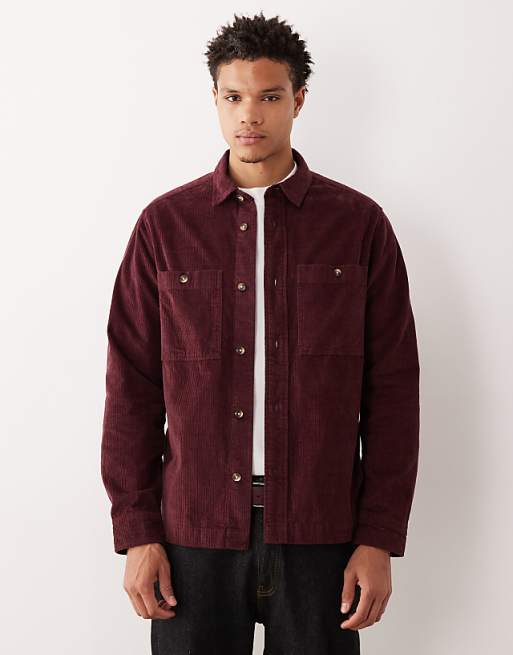 ASOS DESIGN cord overshirt in burgundy