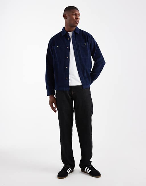 ASOS DESIGN Cord Overshirt In Navy