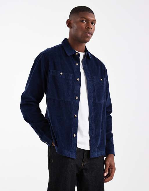 ASOS DESIGN cord overshirt in navy