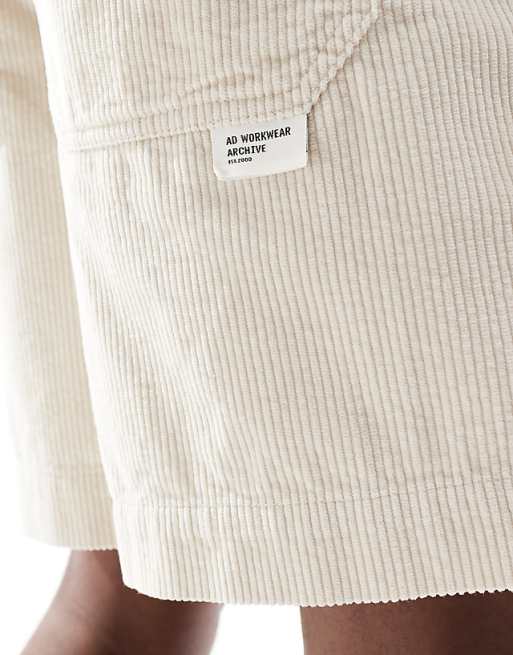 ASOS DESIGN Corduroy Shorts With Workwear Patch In Stone