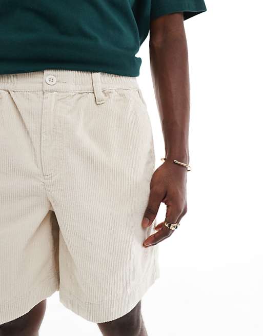 ASOS DESIGN Corduroy Shorts With Workwear Patch In Stone