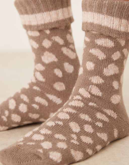 ASOS DESIGN Cosy Wool Boot Sock With Bambi Design In Brown