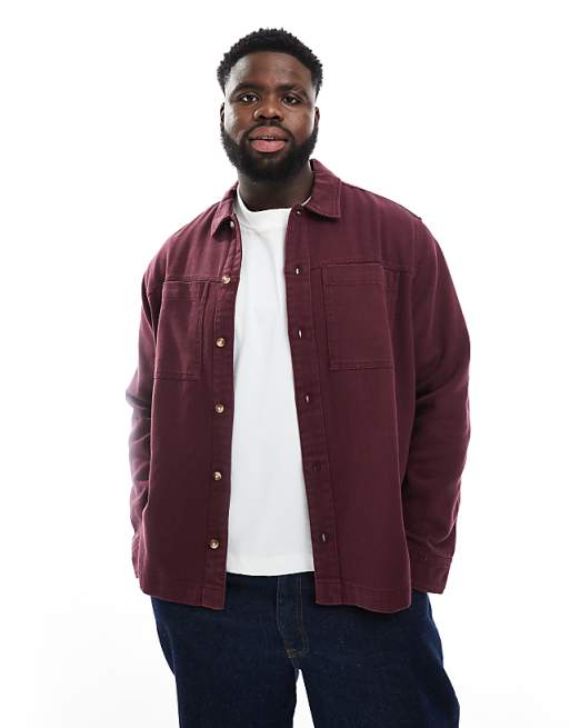 ASOS DESIGN Cotton Overshirt In Burgundy