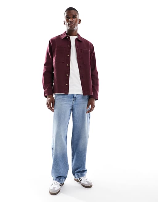 ASOS DESIGN Cotton Overshirt In Burgundy