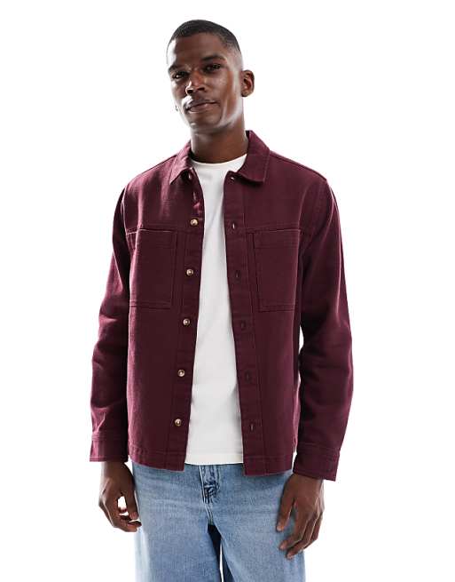 ASOS DESIGN cotton overshirt in burgundy
