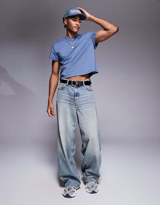 ASOS DESIGN Crew Neck Boxy T-shirt In Overdyed Blue Marl