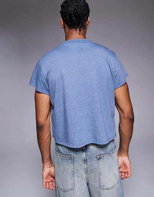 ASOS DESIGN Crew Neck Boxy T-shirt In Overdyed Blue Marl