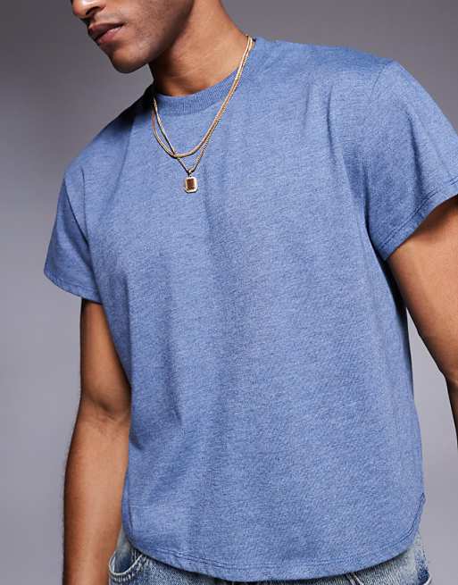 ASOS DESIGN Crew Neck Boxy T-shirt In Overdyed Blue Marl