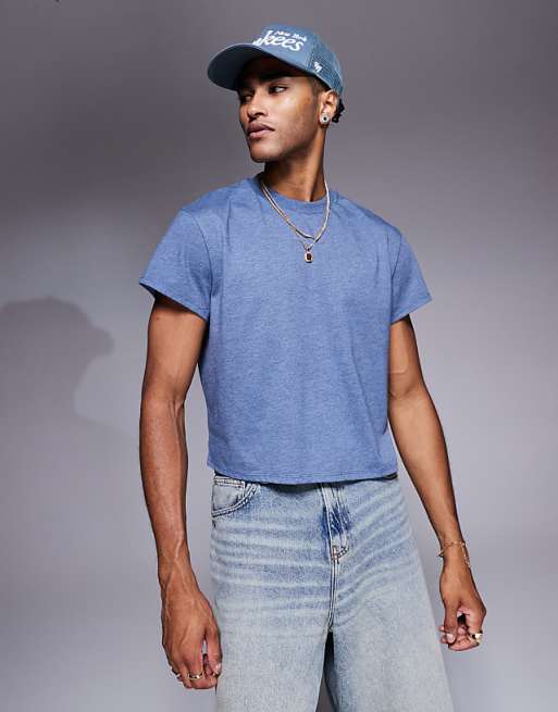ASOS DESIGN crew neck boxy t-shirt in overdyed blue marl