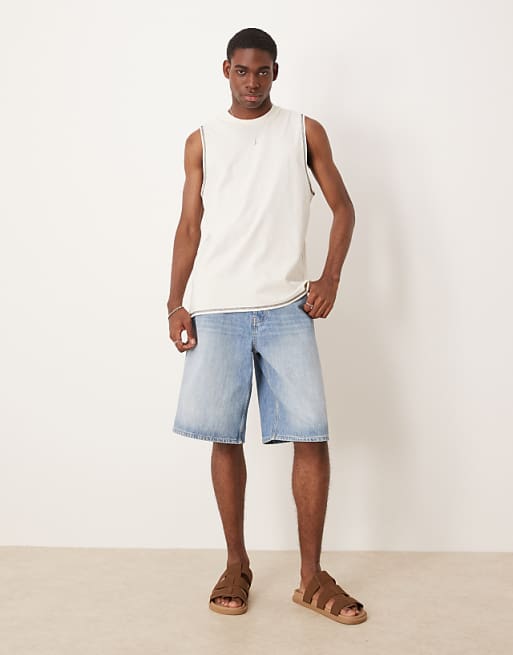 ASOS DESIGN Crew Neck Boxy Tank In Cream