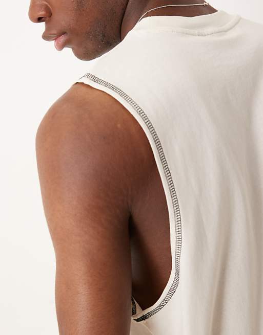 ASOS DESIGN Crew Neck Boxy Tank In Cream