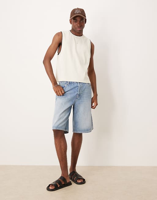 ASOS DESIGN Crew Neck Boxy Tank In Cream Rib