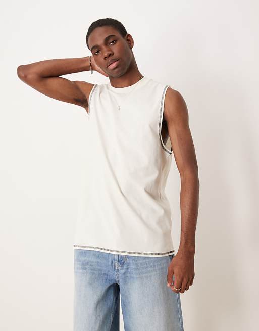 ASOS DESIGN crew neck boxy tank in cream