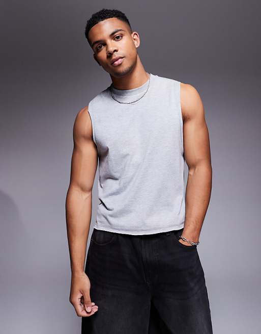 ASOS DESIGN crew neck boxy tank in grey marl