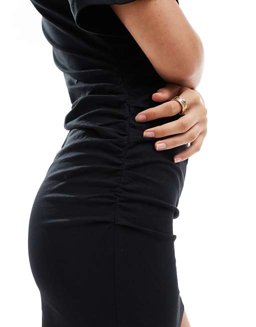 ASOS DESIGN Crew Neck Mini T-shirt Dress With Ruched Sides In Black