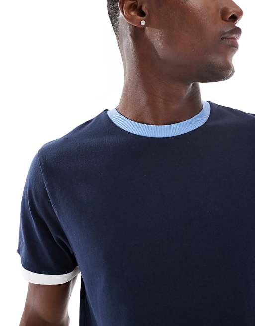 ASOS DESIGN Crew Neck Ringer T-shirt In Navy