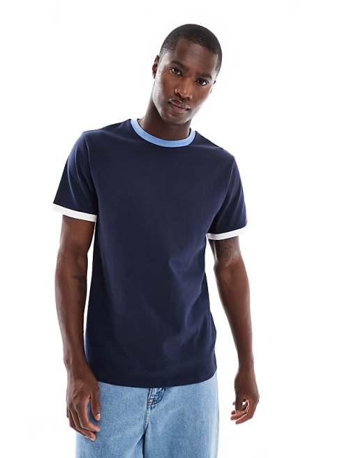 ASOS DESIGN crew neck ringer t-shirt in navy