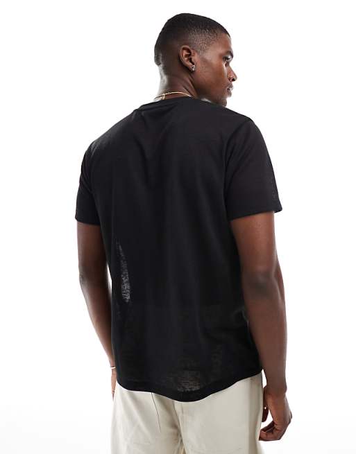 ASOS DESIGN Crew Neck T-shirt In Black Linen Look