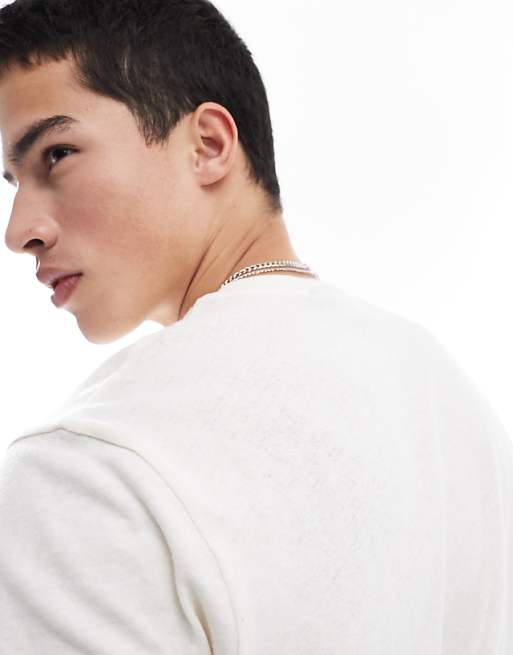 ASOS DESIGN Crew Neck T-shirt In Cream Linen Look