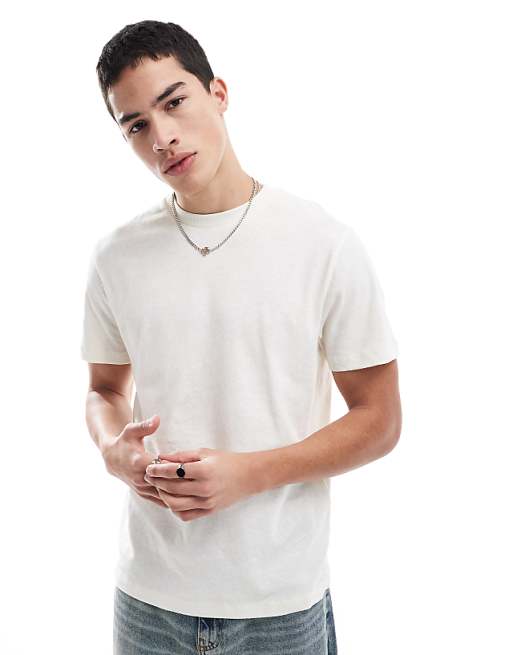 ASOS DESIGN crew neck t-shirt in cream linen look