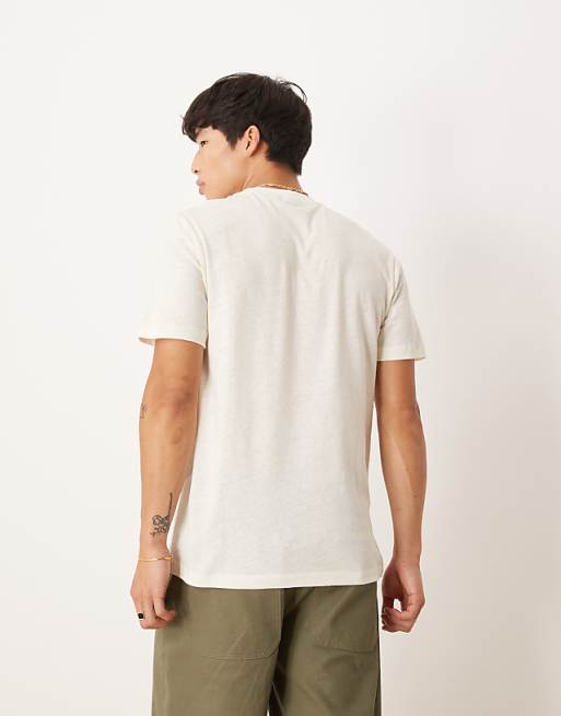 ASOS DESIGN Crew Neck T-shirt In Cream Linen Mix