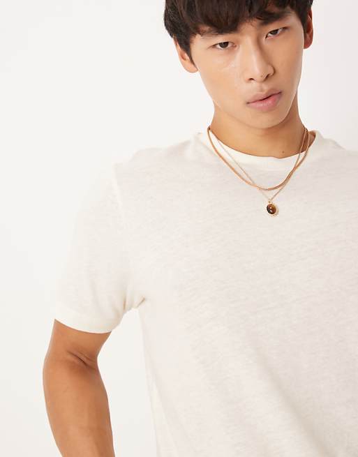 ASOS DESIGN Crew Neck T-shirt In Cream Linen Mix
