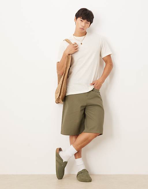 ASOS DESIGN Crew Neck T-shirt In Cream Linen Mix