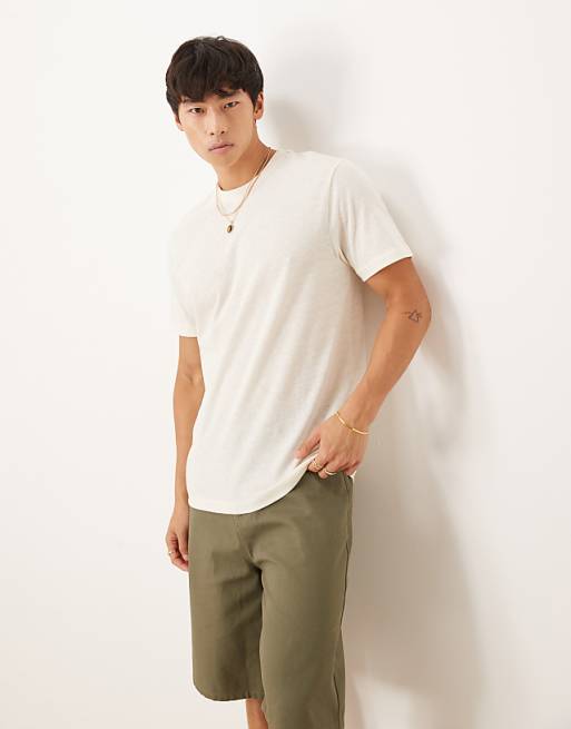 ASOS DESIGN crew neck t-shirt in cream linen mix