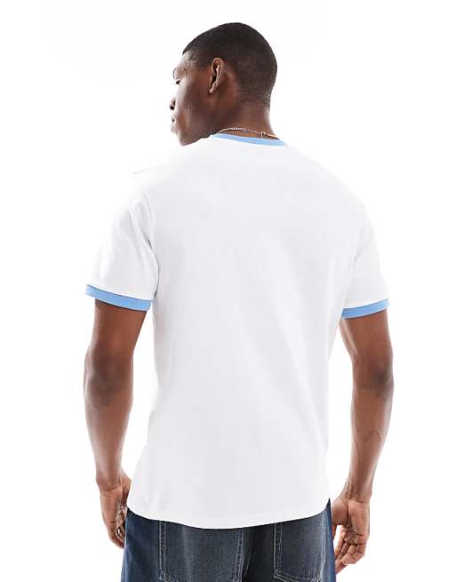 ASOS DESIGN Crew Neck T-shirt With Contrast Blue Binding In White