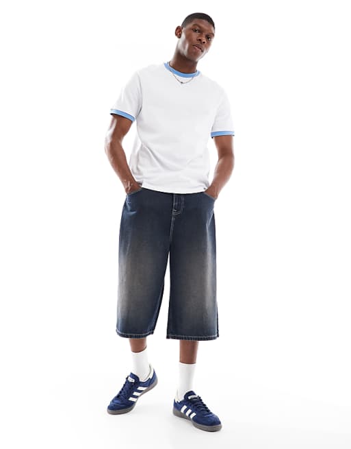 ASOS DESIGN Crew Neck T-shirt With Contrast Blue Binding In White