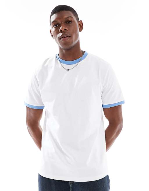 ASOS DESIGN Crew Neck T-shirt With Contrast Blue Binding In White