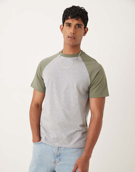 ASOS DESIGN crew neck t-shirt with contrast detail in grey marl