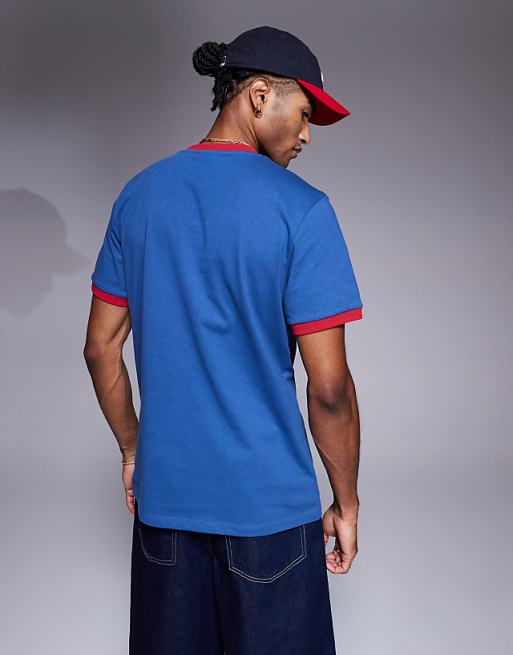 ASOS DESIGN Crew Neck T-shirt With Contrast Red Binding In Blue