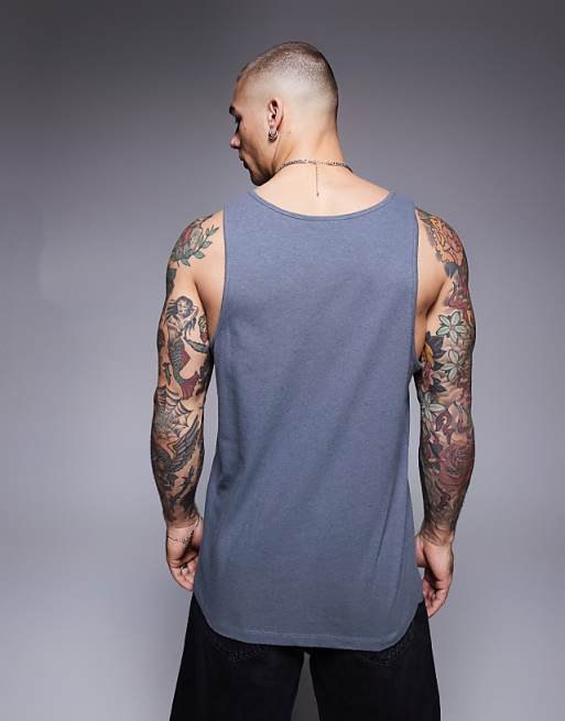 ASOS DESIGN Crew Neck Tank In Charcoal Linen Mix