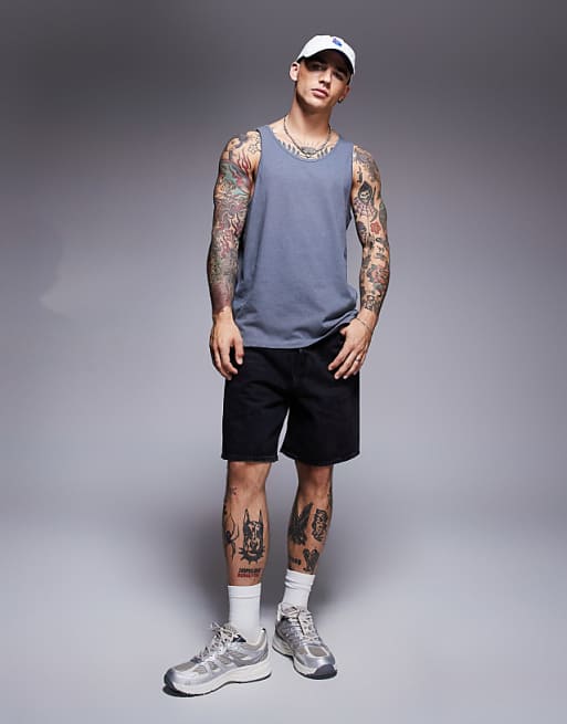 ASOS DESIGN Crew Neck Tank In Charcoal Linen Mix