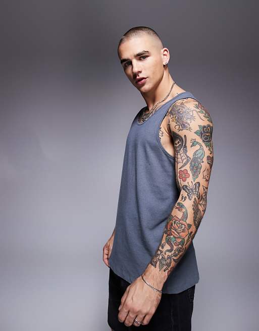 ASOS DESIGN crew neck tank in charcoal linen mix