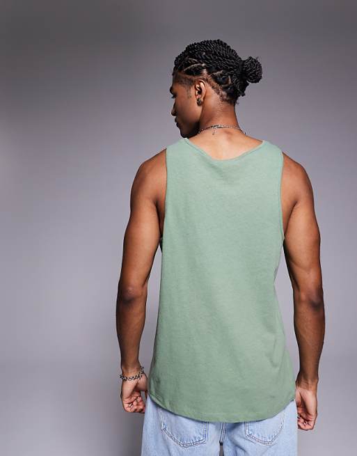 ASOS DESIGN Crew Neck Tank In Sage Linen Mix
