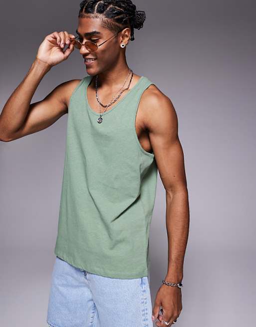 ASOS DESIGN crew neck tank in sage linen mix