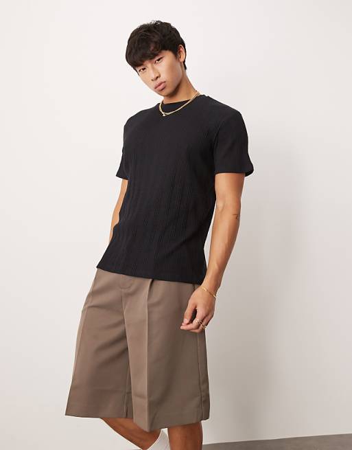 ASOS DESIGN crew neck textured t-shirt in black