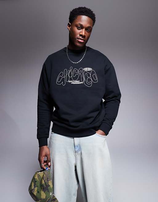 ASOS DESIGN Crew With City Print In Black