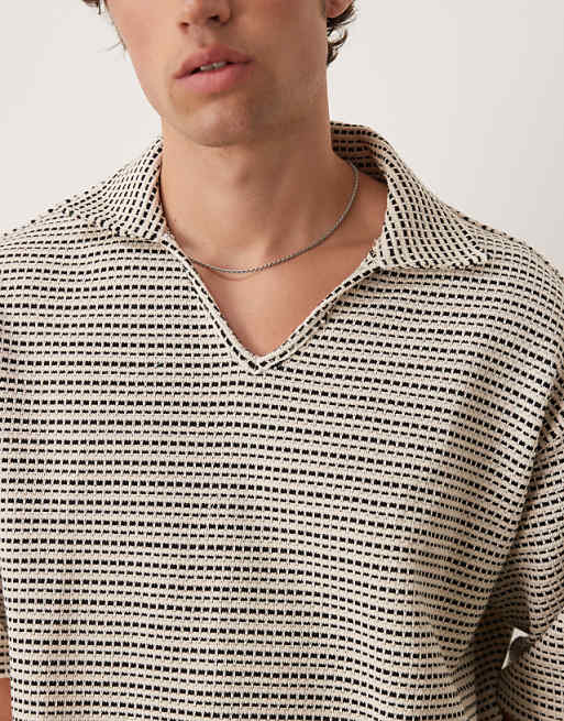ASOS DESIGN Crochet Oversized Striped Polo Shirt Co-ord In Black And White