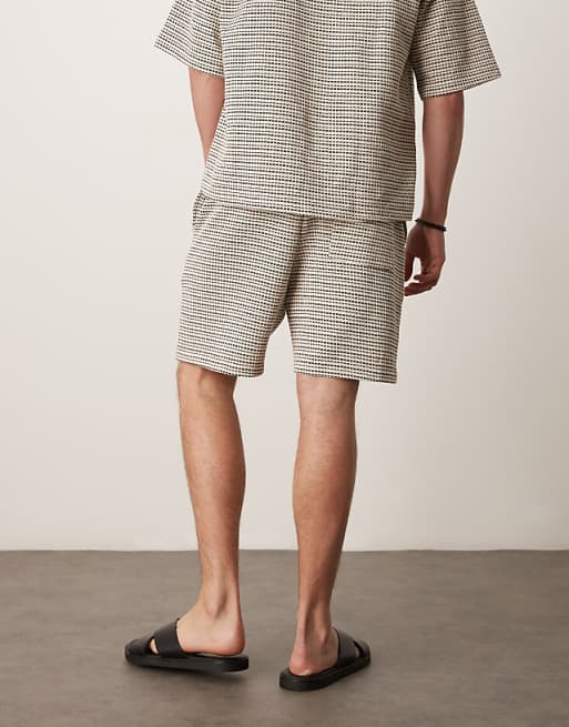ASOS DESIGN Crochet Striped Mid Legnth Short Co-ord In Black And White