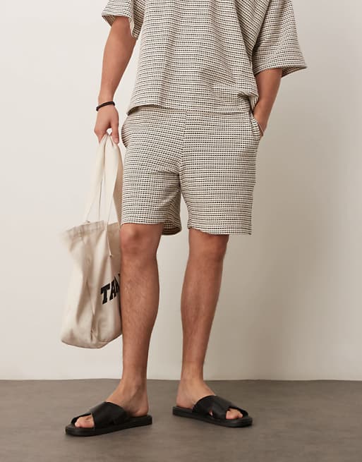 ASOS DESIGN crochet striped mid legnth short co-ord in black and white