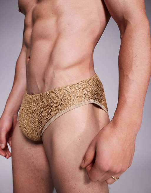 ASOS DESIGN Crochet Swim Brief In Brown