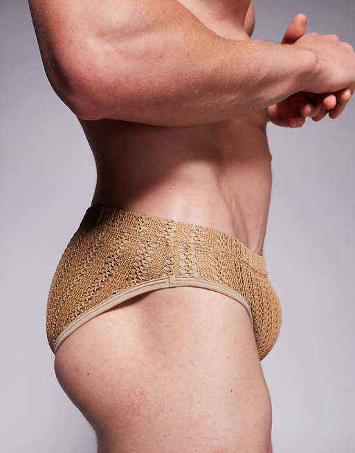 ASOS DESIGN Crochet Swim Brief In Brown